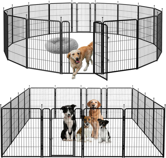 mestyl Dog Play Pen Indoors, Heavy Duty Metal Puppy Playpen, Portable Dog Exercise Pen Temporary Pet Fence with 2 Gate, 32" Height 16 Panels Foldable Dog Kennel for Large/Medium/Small Dogs