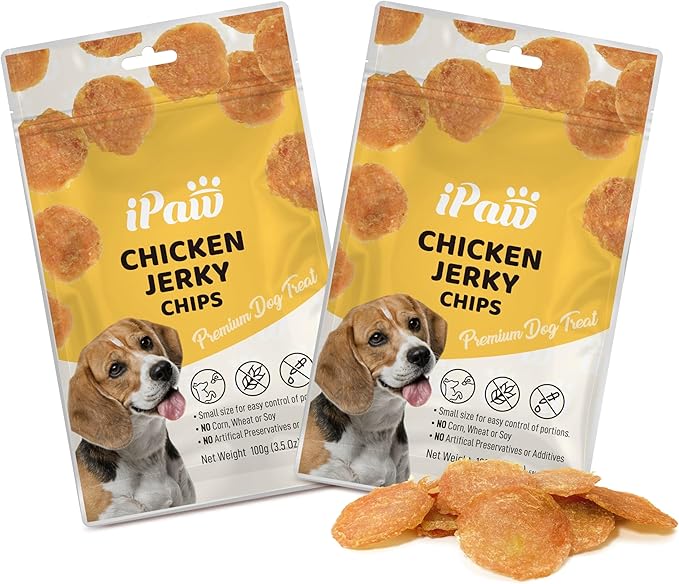 iPaw Dog Treats for Puppy Training, All Natural Human Grade Dog Treat, Hypoallergenic, Easy to Digest (Chicken Chips), 2 Packs
