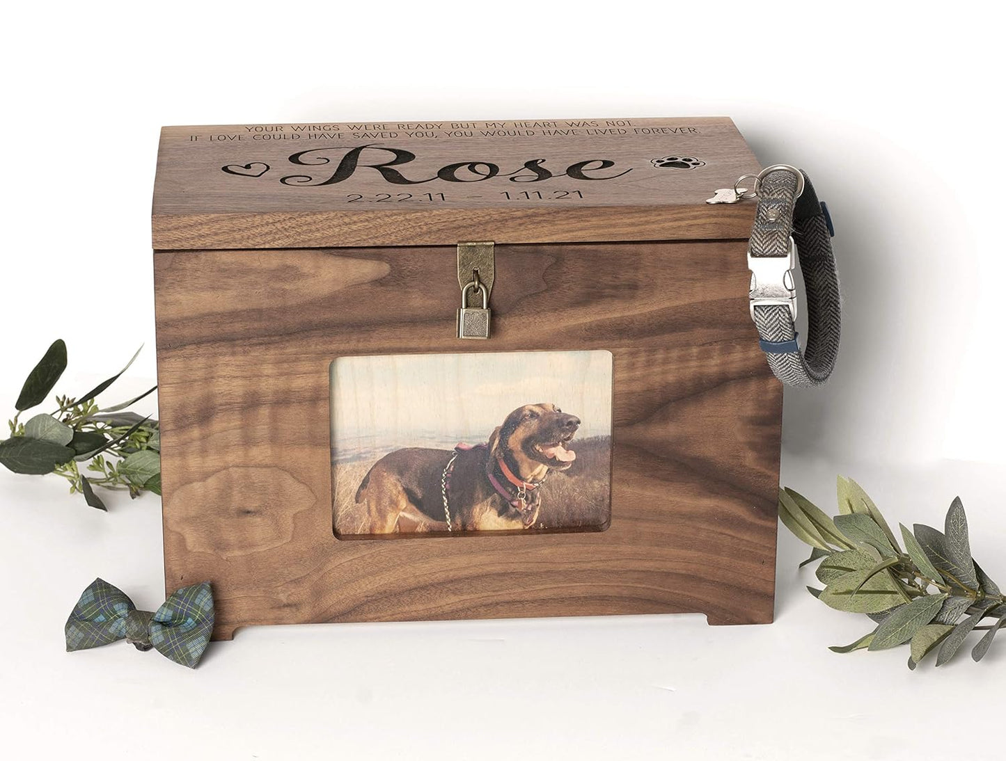 Large Pet Memory Urn Box with Personalized Name, Quote, or Poem - Memorial Wood Keepsake