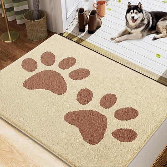 Buganda Dog Door Mat for Muddy Paws, Absorbent Dirt Trapper Washable Indoor Doormats, Non Slip Low-Profile Mud Mat for Dogs, Front Entrance Doormat for Inside Floor (40x32 Inches, Light Beige)