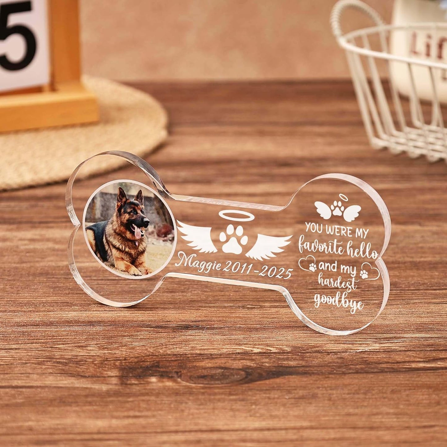Personalized Photo Pet Memorial Gift, Custom Memorial Gifts for Loss of Dog, Dog Memorial Ornament, Pet Sympathy Gift, Bone Shape Acrylic Keepsake for Dog Puppy. (6.5")