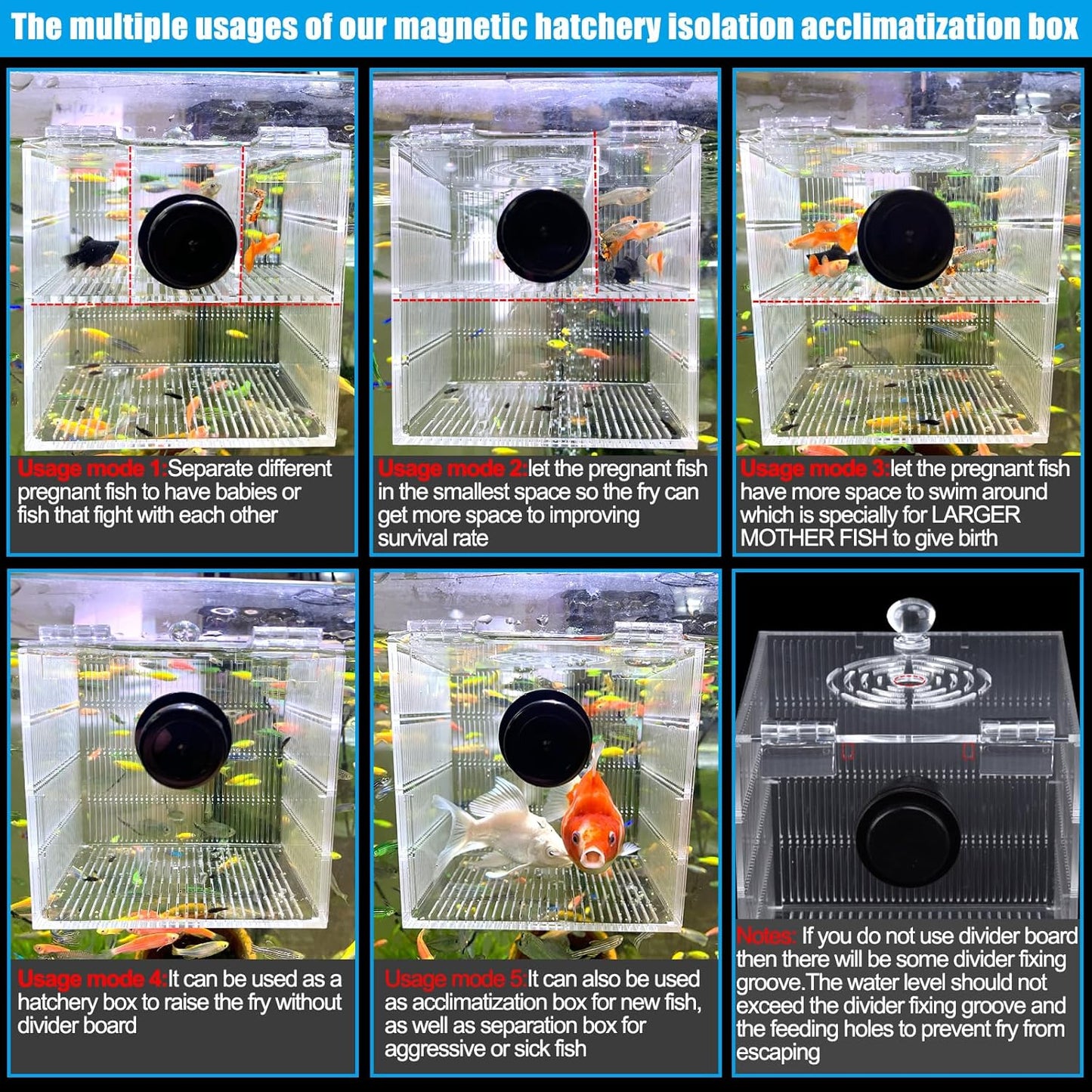 Magnetic Fish Breeder Box for Isolation Boxes Acclimation Hatchery breeding Incubator for Guppy Baby Betta Shrimp Saltwater Clownfish Coral Anemones Aggressive or Injured Fishes