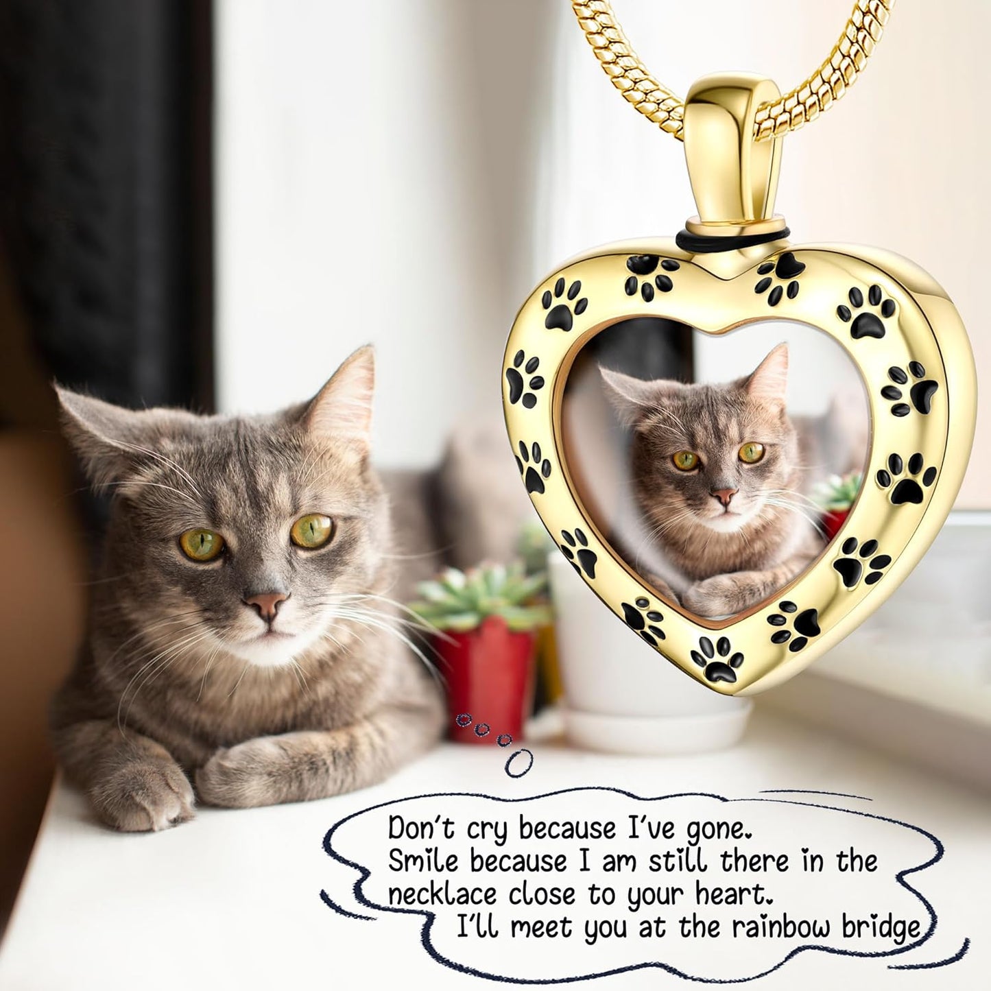 Fanery Sue Personalized Pet Ashes Necklace for Dog Cat Custom Photo&Text Pet Loss Sympathy Gift Cremation Jewelry