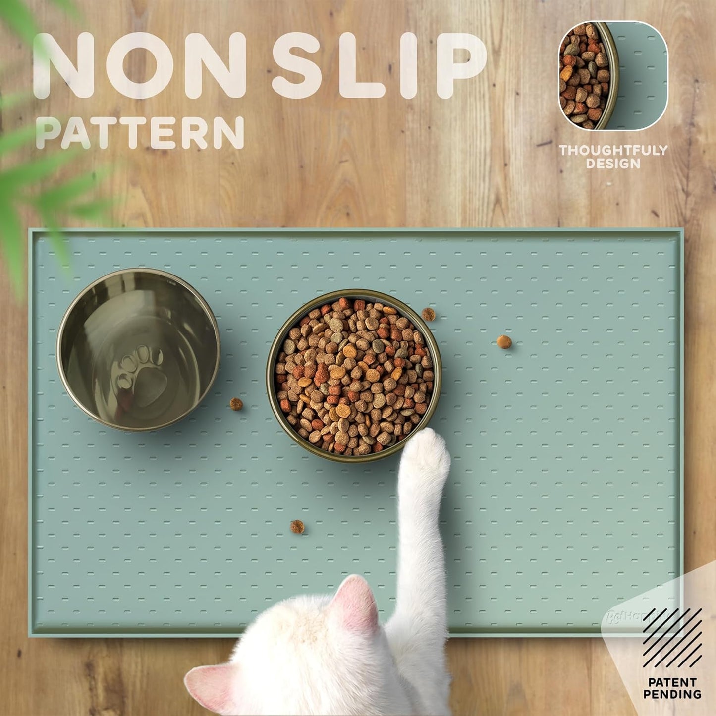 Dog Food Mat - Raised Edges Dogs Mat for Food and Water Prevent Spill, Waterproof Cat Food Mats Protect Floors, Easy Clean Dog Bowl Mats for Food and Water, Silicone Pet Food Tray