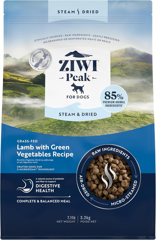 ZIWI Peak Steam & Dried Dog Food - Grass-fed Lamb w/Vegetables - High Protein, Low Carb, All Breeds & Lifestages, for Digestive Health (113.6oz)
