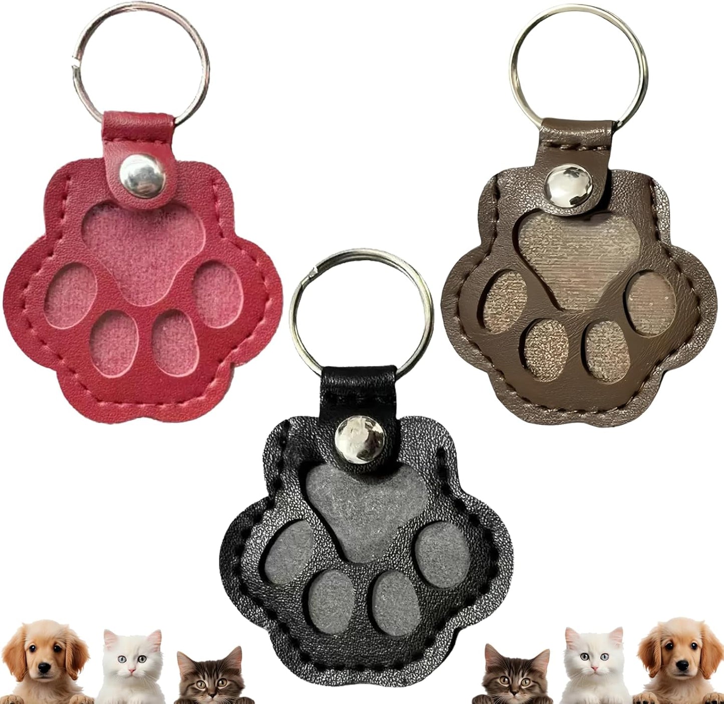 Leather Pet Memorial Keychain, Pet Hair Keepsake Keychains, Cute Leather Paw Keychains, Memorial Gift for Pet Lovers