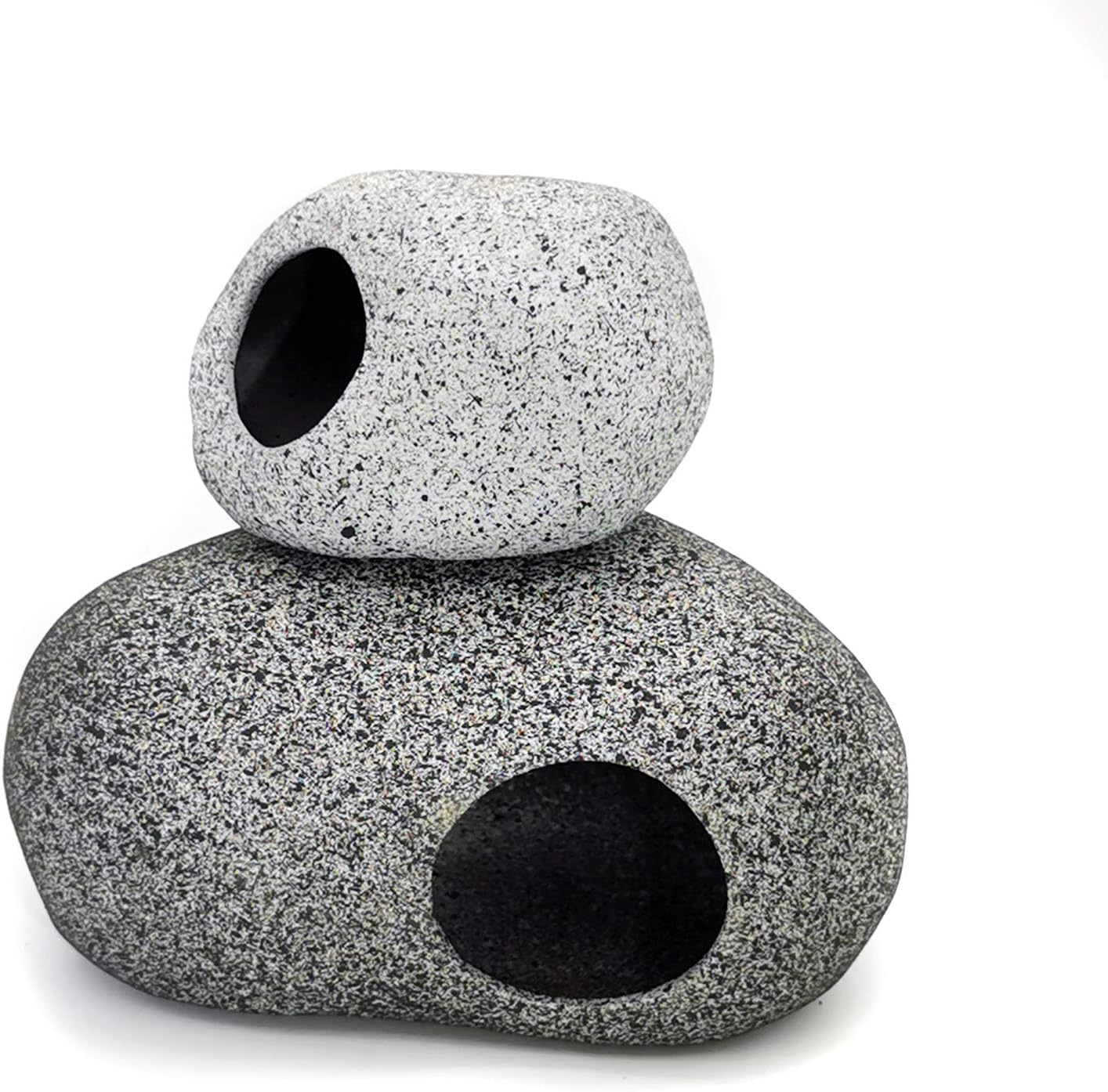 JIH Aquarium Decorations Rock, Ceramic Shelters - Shrimp Habitat, Breeding Tube, Hiding cave, Stackable Fish Tank Decor Cave for Hiding, Betta Fish (J603+J001)