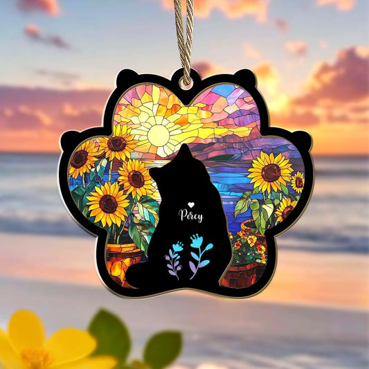 Personalized Pet Memorial Suncatcher – Custom Cat Silhouette with Name & Multiple Background Options, Sympathy Gift for Pet Loss, Pet Memorial Keepsake for Cat Lovers