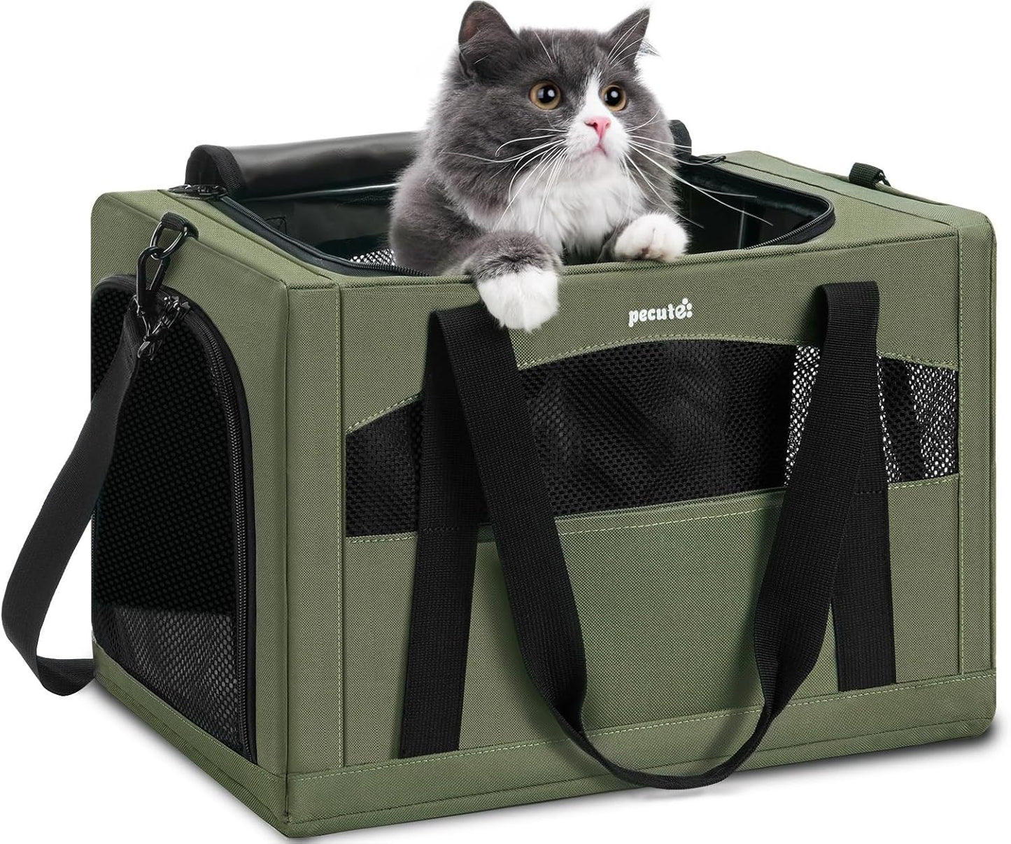pecute Cat Carrier Stable, Pet Carrier Breathable and Portable, Cat Carriers Bag with Scientific Hidden Partition, Carriers for Cat Under 5kg, Dog Carrier Suitable for Travel and Outing, Green