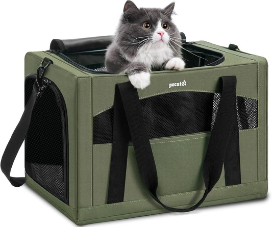 pecute Cat Carrier Stable, Pet Carrier Breathable and Portable, Cat Carriers Bag with Scientific Hidden Partition, Carriers for Cat Under 5kg, Dog Carrier Suitable for Travel and Outing, Green