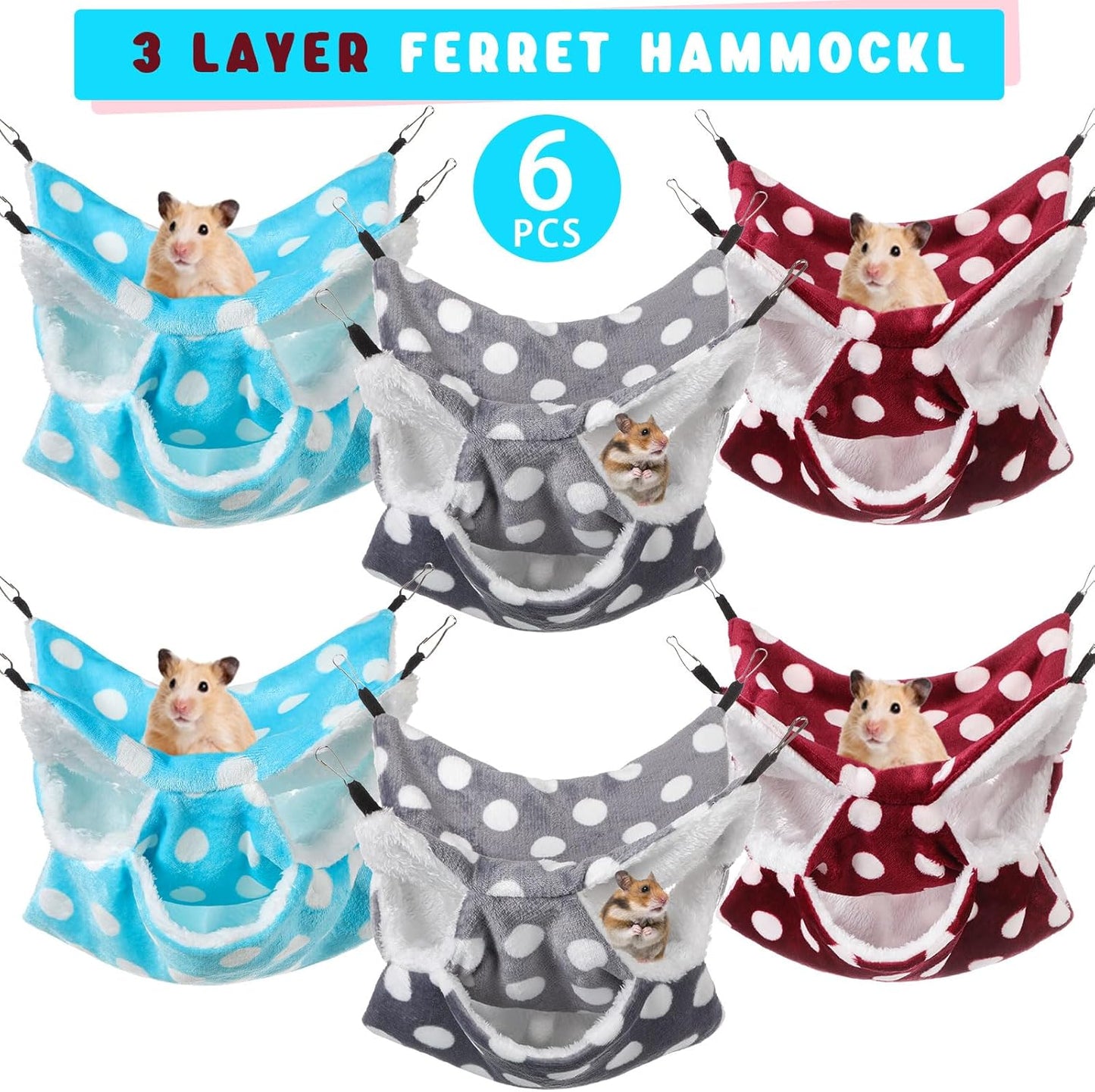 Sadnyy 6 Pieces Guinea Pig Rat Hammock Three Layer Ferret Bed Small Animal Hanging Pet Cage Hammock for Chinchilla Rat Sugar Glider Squirrel Reptiles(Lively Pattern)
