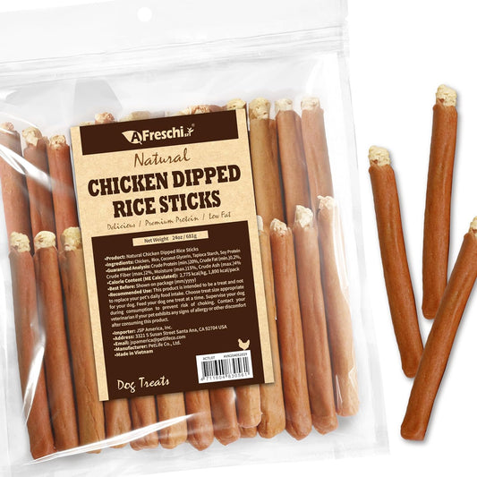 AFreschi Natural Chicken Dipped Rice Sticks 24 oz, All Natural, Grain-Free, High-Protein, Healthy & Easily Digestible, Soft Texture