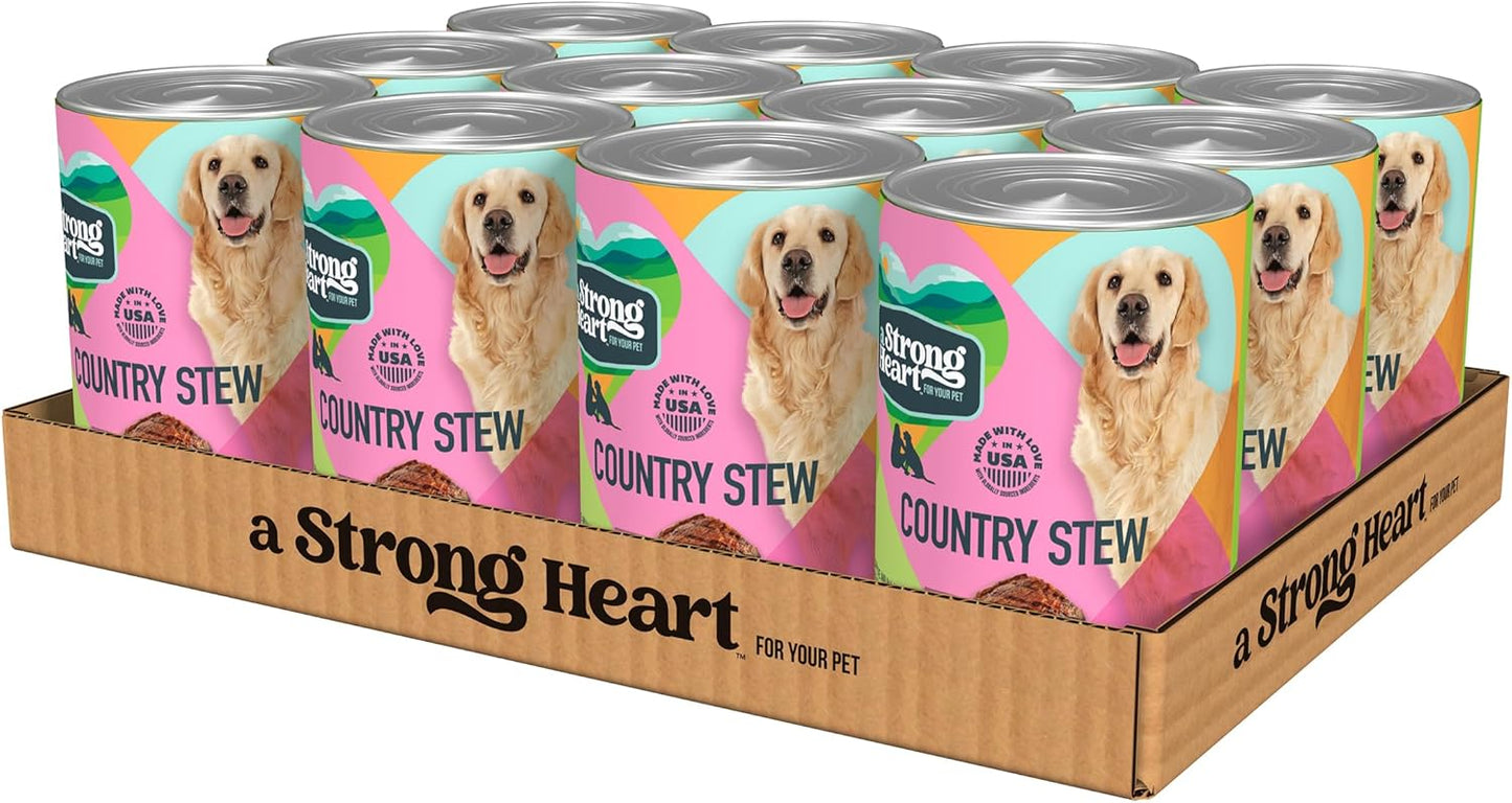 A Strong Heart Wet Dog Food, Country Stew - 22 oz Cans (Pack of 12), Made in The USA with Real Beef, Carrots & Peas