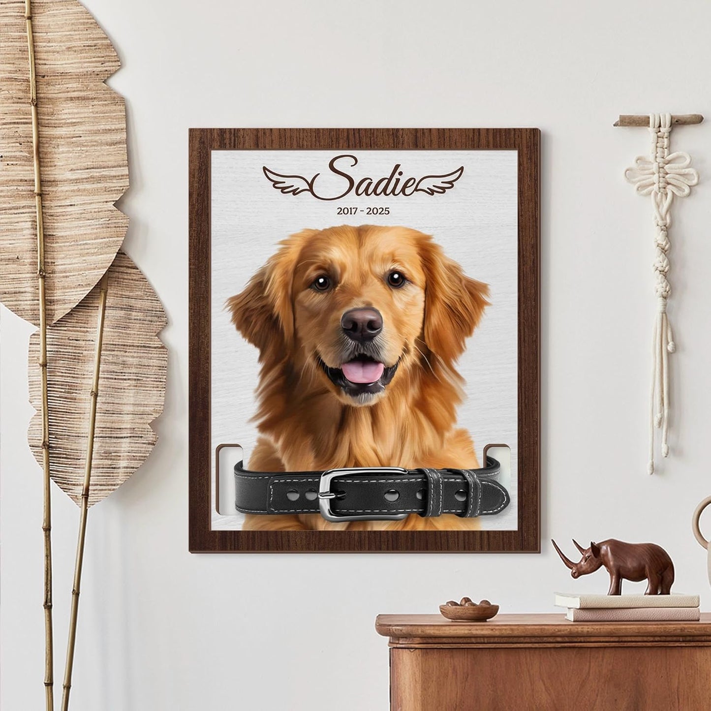 Custom Dog Memorial Collar Holder Sign – Personalized Pet Portrait with Collar Holder, Dog Sympathy Gift, Custom Pet Loss Collar Holder, Pet Memorial Keepsake for Dog Lovers