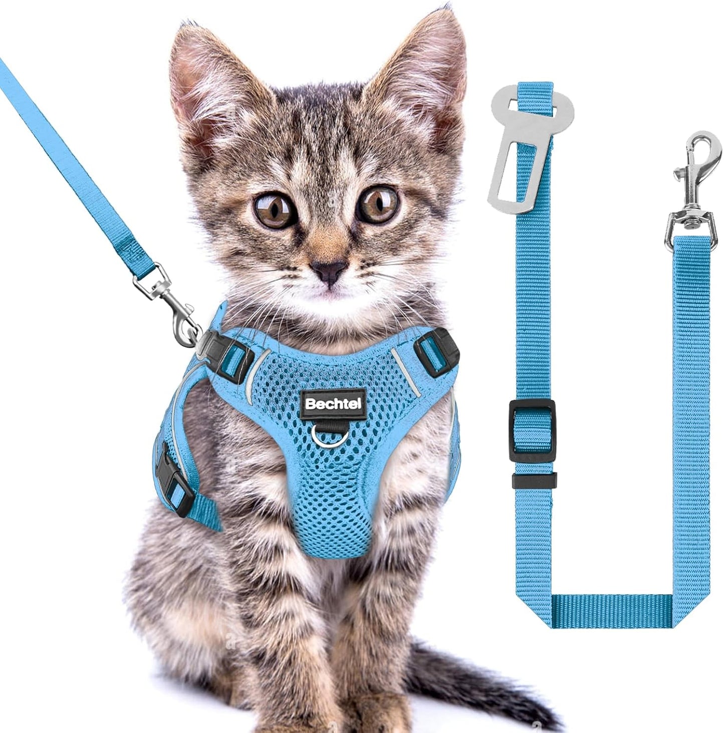 Kitten Harness and Leash Seat, The Upgrade Can be Adjusted in Four Directions and Breathable Cat Harness for Anti Escape That can be Fitted and Positioned, Reflective Strips Harness, Blue, XXS