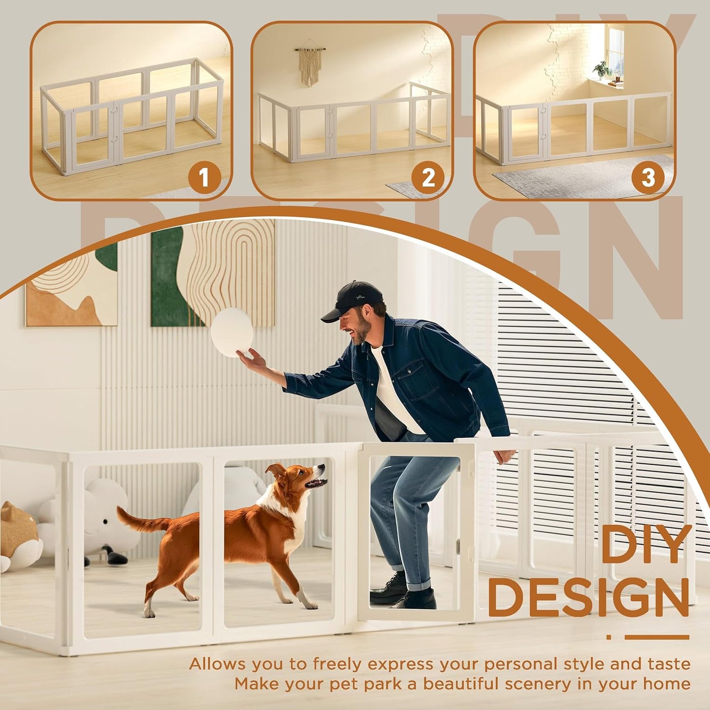 Citylife Clear Acrylic Plastic Dog Playpen Indoor,for Puppy Cat Rabbit Ferret Transparent Pet Pen,Easy Assemble Whelping Crate Kennel Cage Enclosure for Small & Medium Dogs 8 Panels