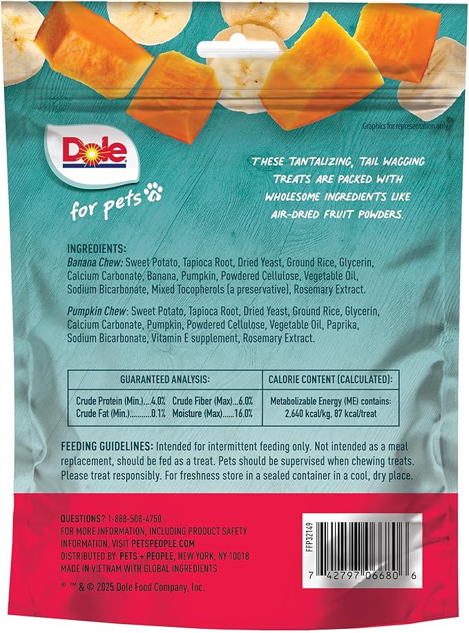 Dole for Pets Freshly Fetched Dog Chews, Assorted Banana & Pumpkin Flavor Dog Treats, 7oz | Flavored with Real Veggies, No Wheat, Corn, Soy, Artificial Flavors, Colors, or Preservatives