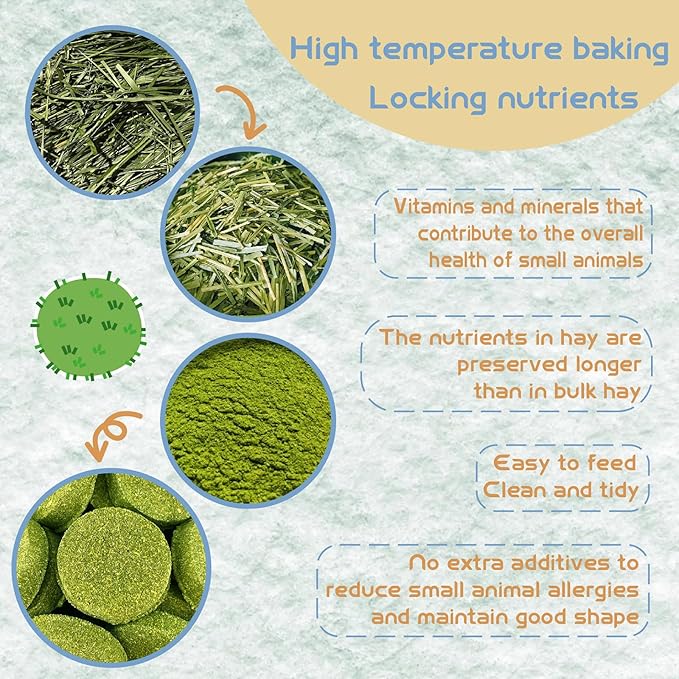 Timothy Grass Dental Chews Hard Round Hay Biscuits for Small Pets Rabbit Hamsters Guinea Pig Chinchilla Feed (7 Packs per Bag)