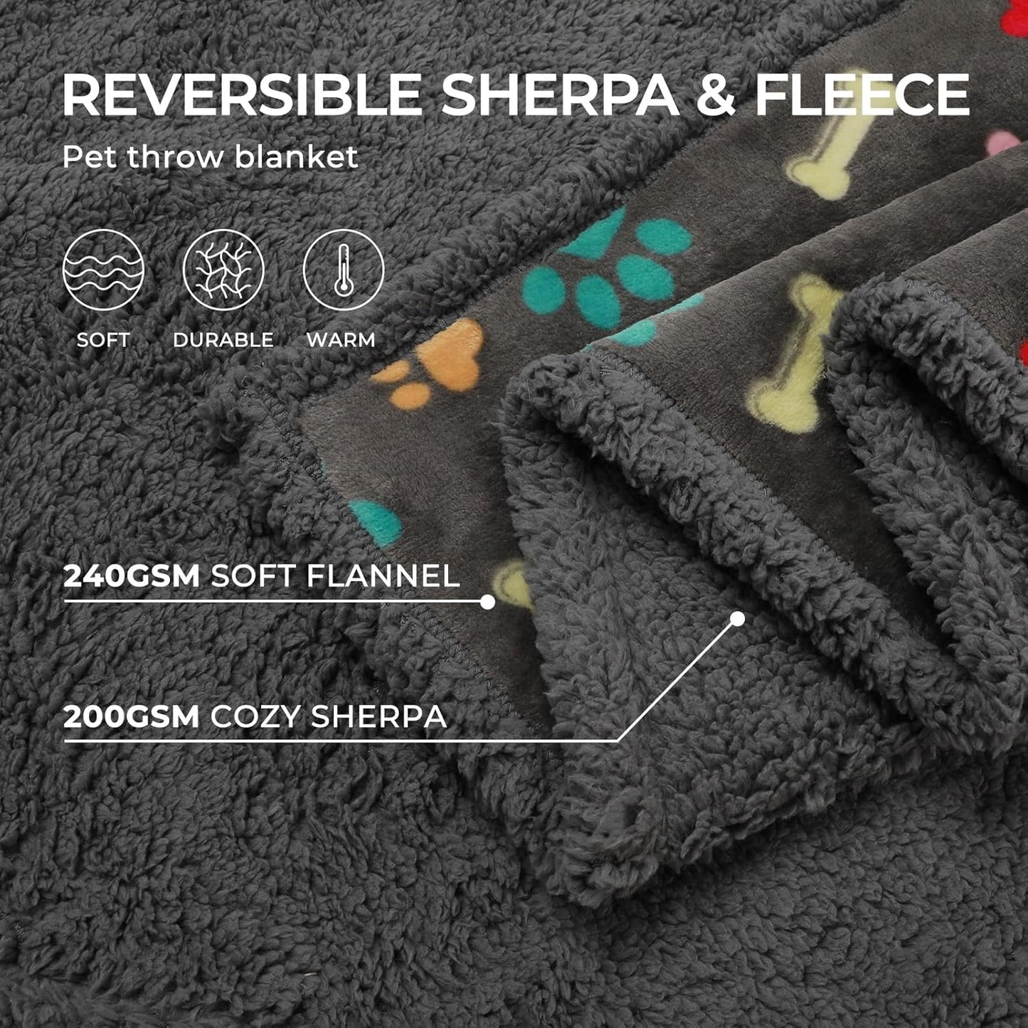 Luciphia Waterproof Pet Blankets for Couch Sofa Bed Cover Cat Liquid Pee Proof Washable Soft Fluffy Large Dog Blanket Reversible Furniture Protection Puppy Grey Bone Thicken Large（65" x 57"）
