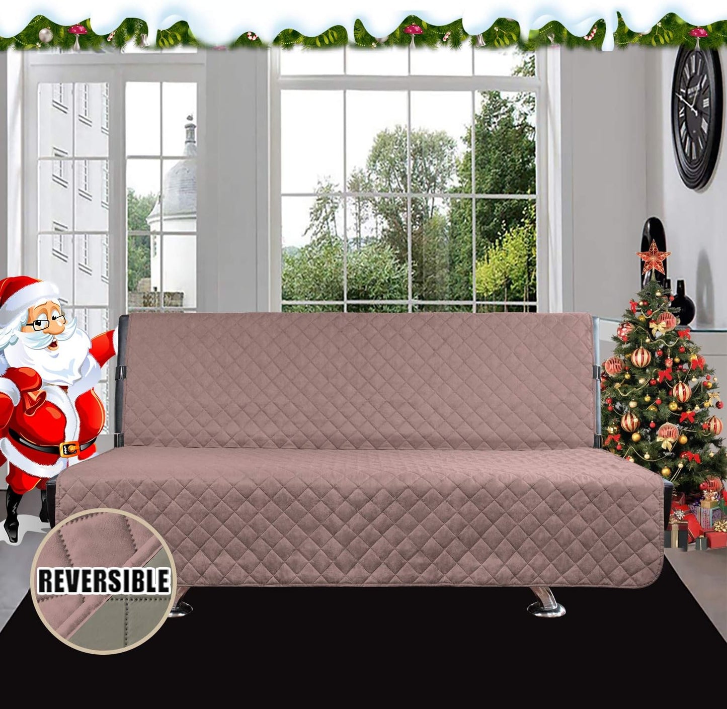 Easy-Going Futon Sofa Slipcover Reversible Sofa Cover Armless Futon Cover Furniture Protector Couch Cover Water Resistant Pets, Kids, Children, Dog, Cat (Futon, Pink/Beige)