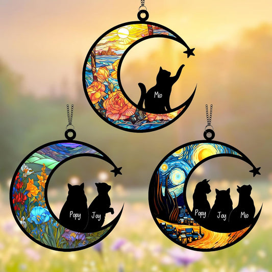 Personalized Cat Memorial Suncatcher – Custom Pet Suncatcher with Name and Breed for Up to 3 Cats, Sympathy Gift for Pet Loss, Memorial Gift for Cat Lovers