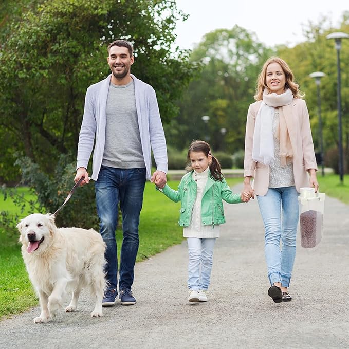 5Lbs Dog Cat Storage Container Portable with Upgraded Large Spout and Cup, Plastic Pet Food Dispenser for Small Animal Kibble, Bird Seed, Oatmeal, Rice, Flour, Brown Sugart -Elegant White