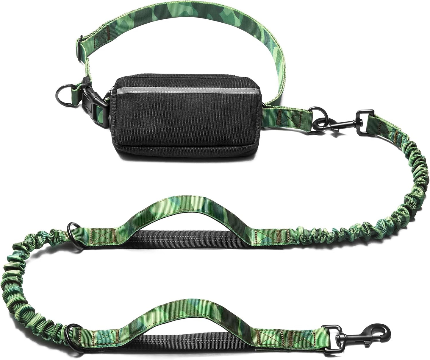iYoShop Hands Free Dog Leash with Zipper Pouch, Dual Padded Handles and Durable Bungee for Walking, Jogging and Running Your Dog (camo Green, Large)