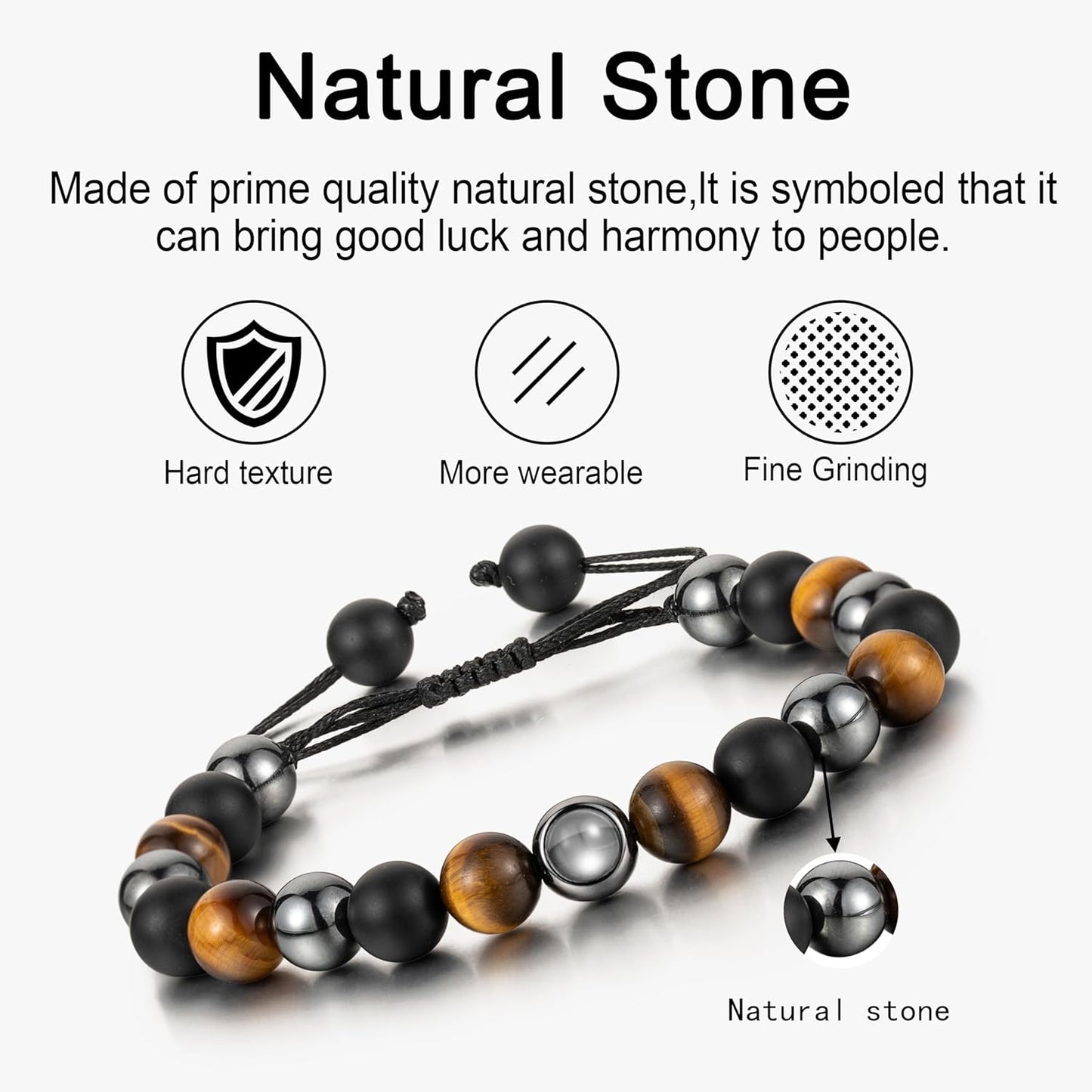 EMIRISTIC Custom Photo Bracelet - Personalized Picture Natural Stone Cuban Chain Bracelet - Any Special Day Gifts