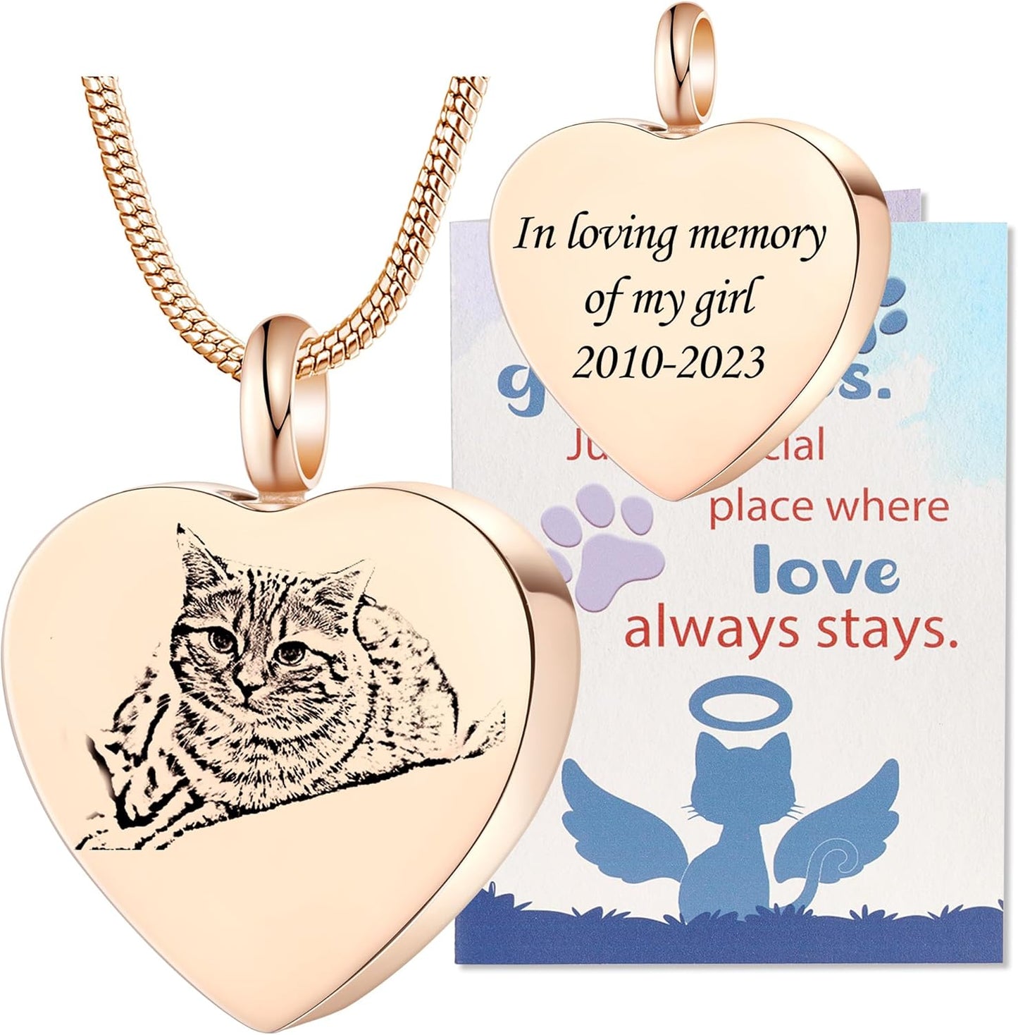 Fanery Sue Personalized Pet Ashes Necklace for Dog Cat Custom Photo&Text Pet Loss Sympathy Gift Cremation Jewelry