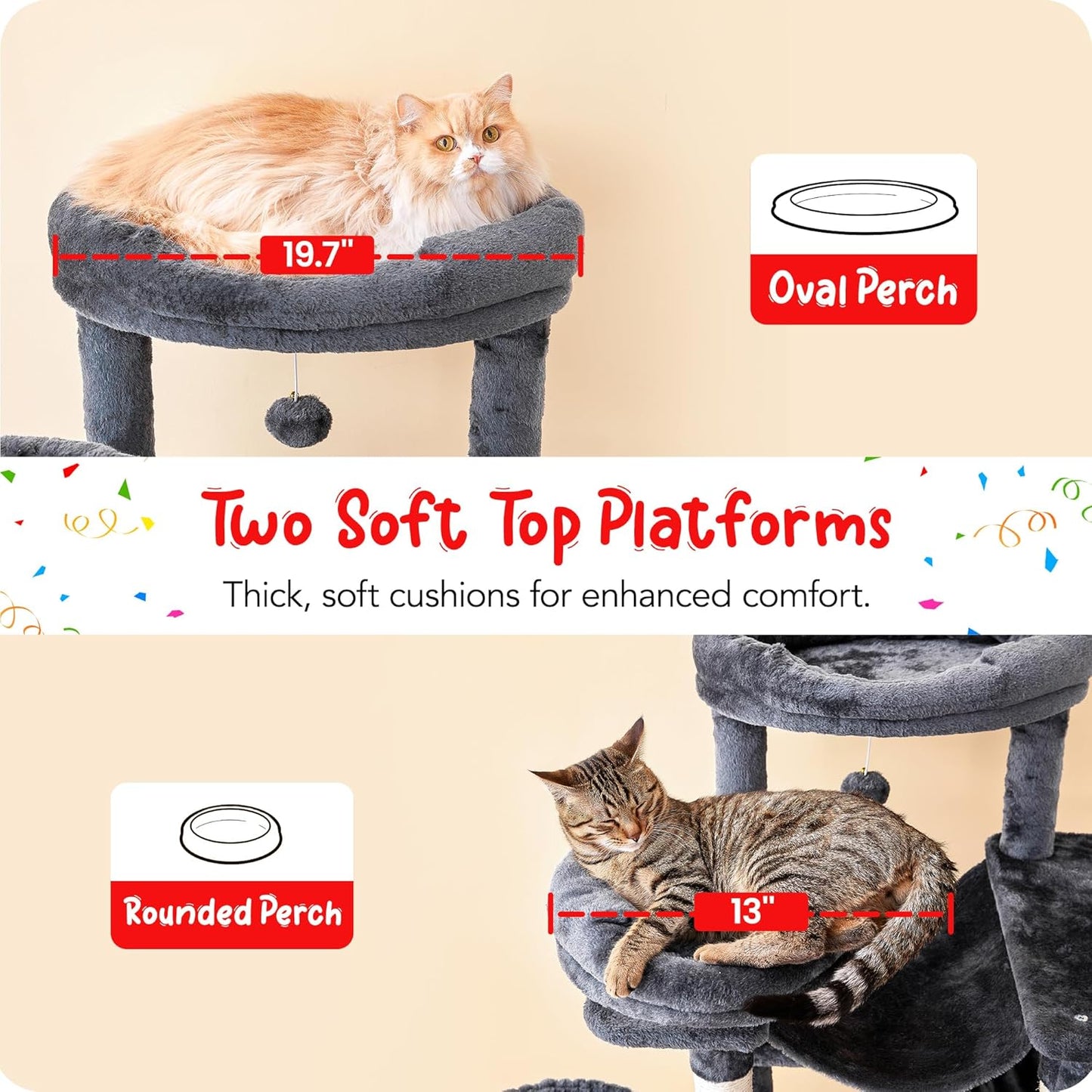 77-Inch Tall Cat Tree for Indoor Cats, Multi-Level Large Cat Tower with 4 Hammocks, 2 Padded Perches, Cat Condo, Sisal Scratching Posts and Hanging Toys for Large Adult Cat, Smoky Grey