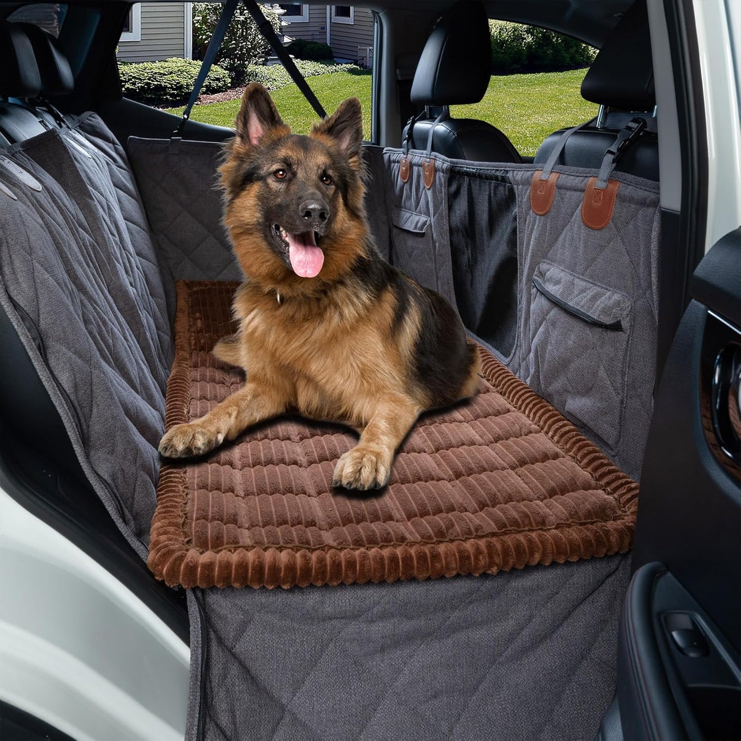 Dog Bed for Car Back Seat, Non-Slip Backseat Pet Bed Mat for Travel, Soft Dog Seat Cover Blanket Washable Couch Protector Fit for Hammock Extenders in Cars, SUVs and Trucks(54"×25" Brown)