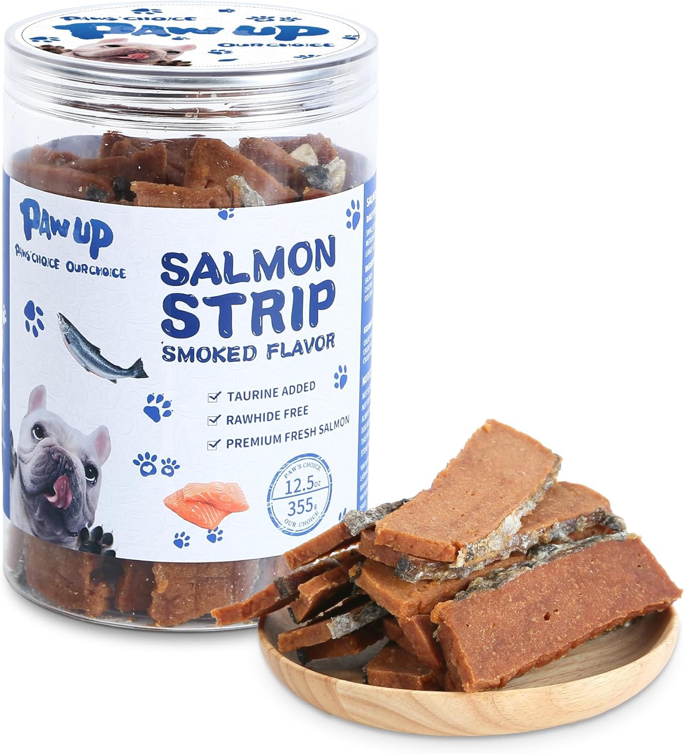 PAWUP Salmon Fillet Dog Treats, Salmon Jerky with Fish Skin, Healthy High Protein Snacks, Natural Omega 3-6, Low in Fat with Taurine,12.5oz (Smoked Flavor)