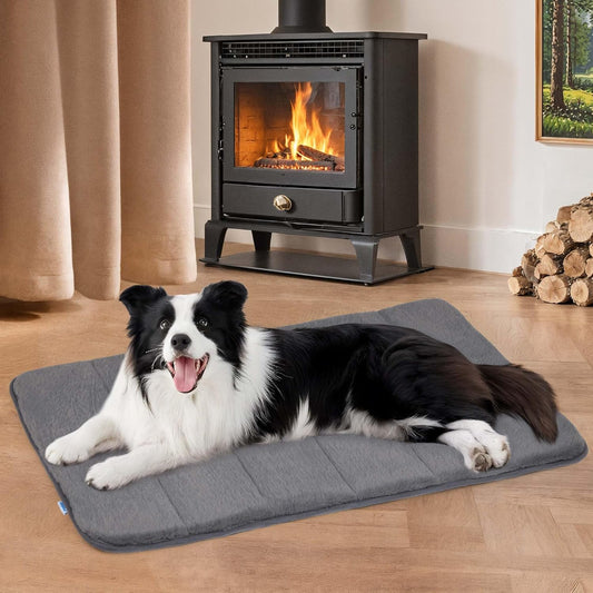 Dog Crate Pad for Large Dogs - Orthopedic Dog Bed with Memory Foam, Washable Soft Warm Pet Mat with Non-Slip Bottom, Grey