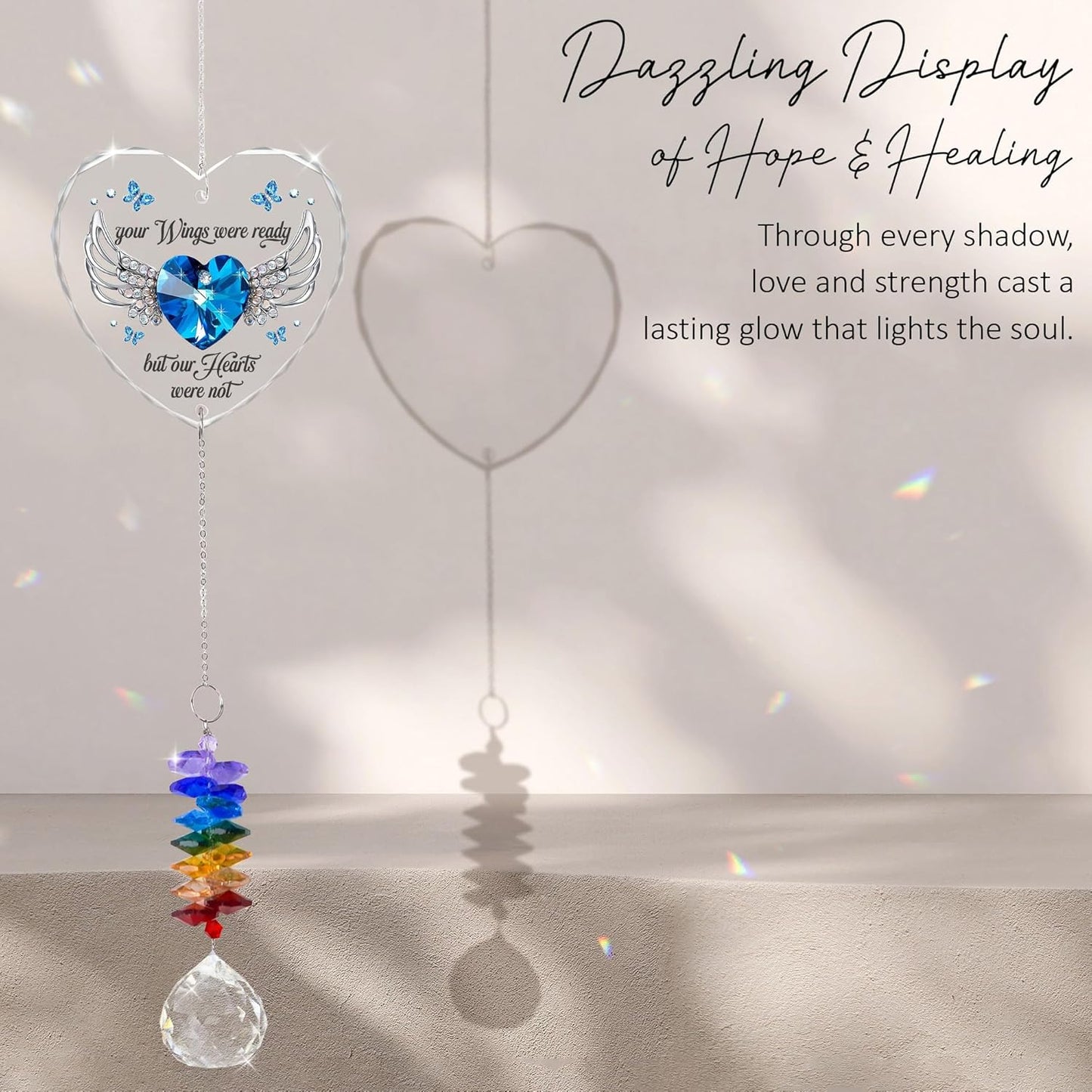 Memorial Suncatcher - Sympathy Gift for Loss of Loved One - Crystal Rainbow Maker - Your Wings were Ready - Hanging Crystal Decor - Loss of Family Friend Pet - Hanging Suncatcher Ornament