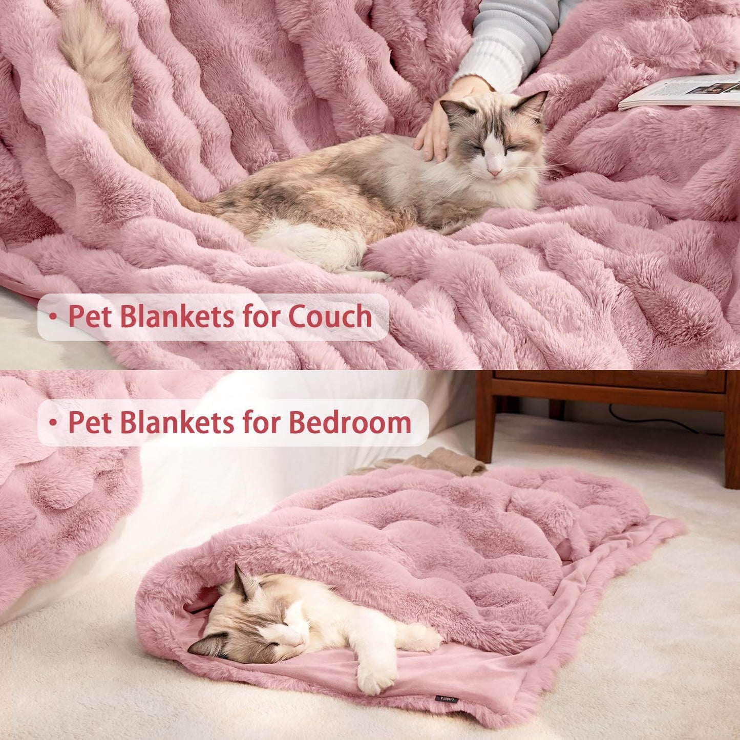 Cat Blanket for Indoor Cats Ultra Soft Plush Faux Fur Kitten Blankets Machine Washable Reversible Pet Throw Protector for Couch Furniture 21"X 18"Pink