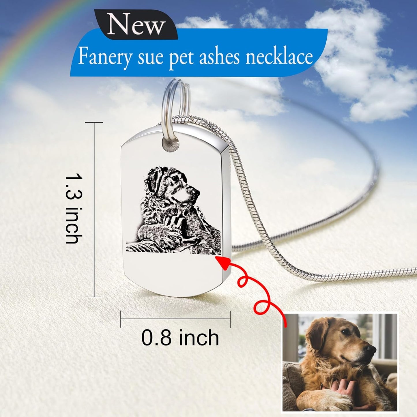 Fanery Sue Personalized Pet Ashes Necklace for Dog Cat Custom Photo&Text Pet Loss Sympathy Gift Cremation Jewelry
