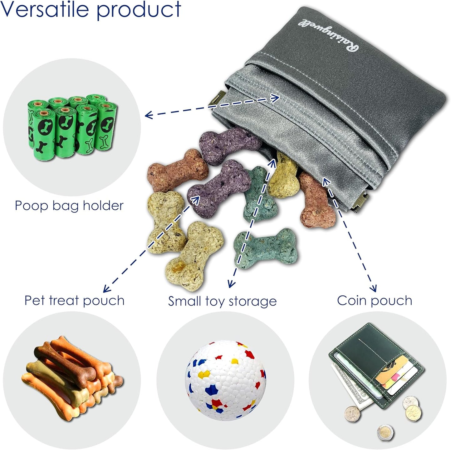 Dog Treat Pouch, Pocket Sized Pet Training Pouch, Hand Free Bronze Dog Walking Bag with Carabiner, Self-Closing Pet Feed Snack Reward, for Puppy Travel or Outdoor Use, NanoPTC