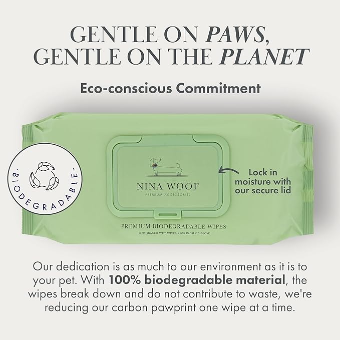 Dog Wipes – Fragrance-Free, Alcohol-Free, Hypoallergenic Pet Grooming Wipes with Aloe Vera, Biodegradable, for Dogs & Cats: Paws, Face, Ears & Butt – 2-Pack (140 Count)