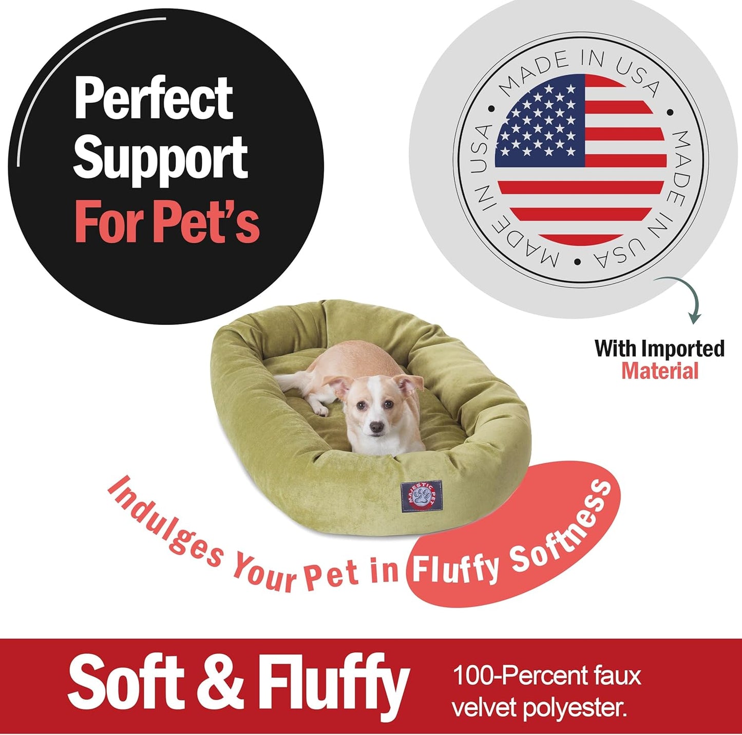 Majestic Pet 32 Inch Micro Velvet Calming Dog Bed Washable 32x23x7 (inch) – Cozy Soft Round Donut Dog Bed with Spine for Head Support - Pet Bed Medium – Apple (2025)