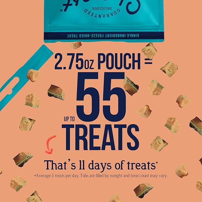 Stewart Single Ingredient Freeze Dried Raw Dog Treats, Wild Salmon, 2.75 Ounce, Approx. 55 Pieces per Resealable Pouch, Training Treats or Meal Topper, High Protein, Grain Free, Gluten Free