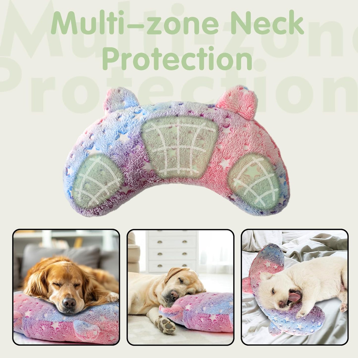 Dog Calming Pillow Glow in The Dark, Soft U-Shaped Pet Pillows for Dogs & Cats, Machine Washable, Dog Neck Pillow, Joint Relief, Better Sleep (Large, Pink)