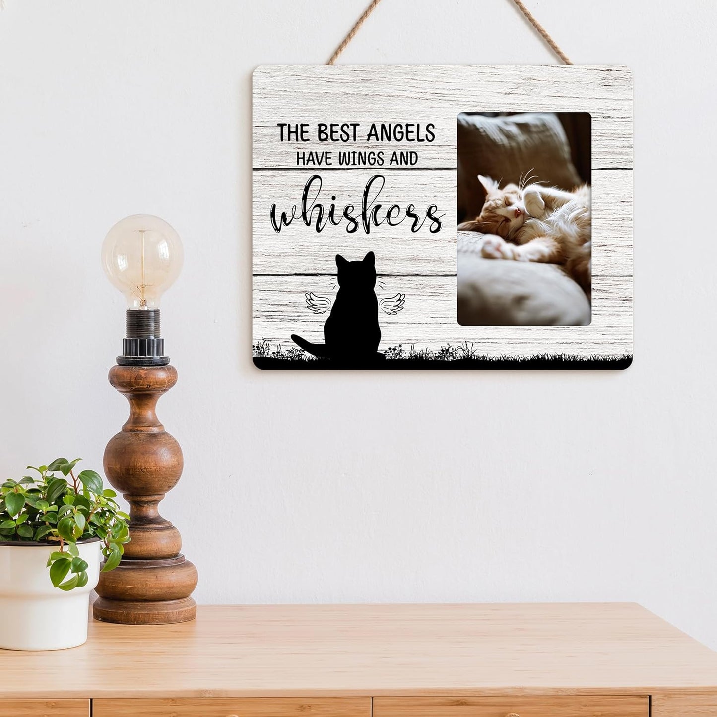 Cat Memorial Gifts for Loss of Cat, Pet Sympathy Gift Wooden Picture Frames, 4x6 inch Photo