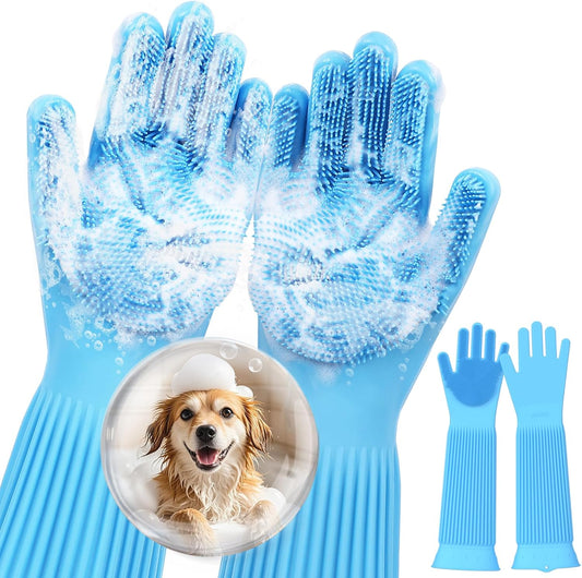 Pecute Pet Grooming Gloves, Heat Resistant Cat Bathing Gloves with High-Density Teeth, Silicone Dog Bathing Gloves with Enhanced Five Finger Design, Bathing and Massaging for Dogs and Cats