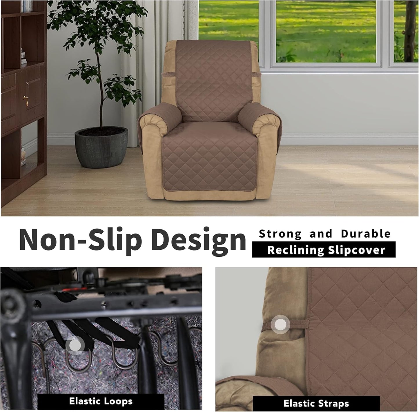 Easy-Going Recliner Chair Slipcover Reversible Sofa Cover Water Resistant Couch Cover Furniture Protector with Elastic Straps for Pets Dog (Recliner 22 inch, Brown/Brown)