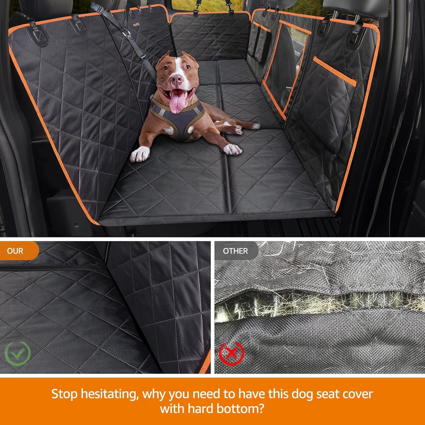 iBuddy Truck Seat Extender for Dog Hard Bottom Seat Cover Split Design Offer Large Space Protects Leather Seat from Scratch, Hair, Waterproof Pickup Truck Seat Cover for Silverado/GMC/Ram/F150 F250