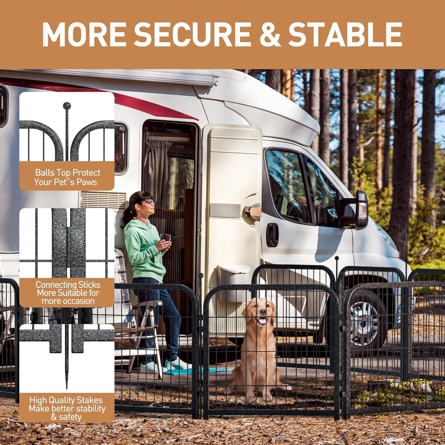 Metal Dog Playpen, 32" Inch Height 24 Panels, Ideal Dog Fence for Large/Medium/Small Dogs Indoor & Outdoor Bliss, Perfect Dog Pen for Camping, Yard and RV | Black-Silver