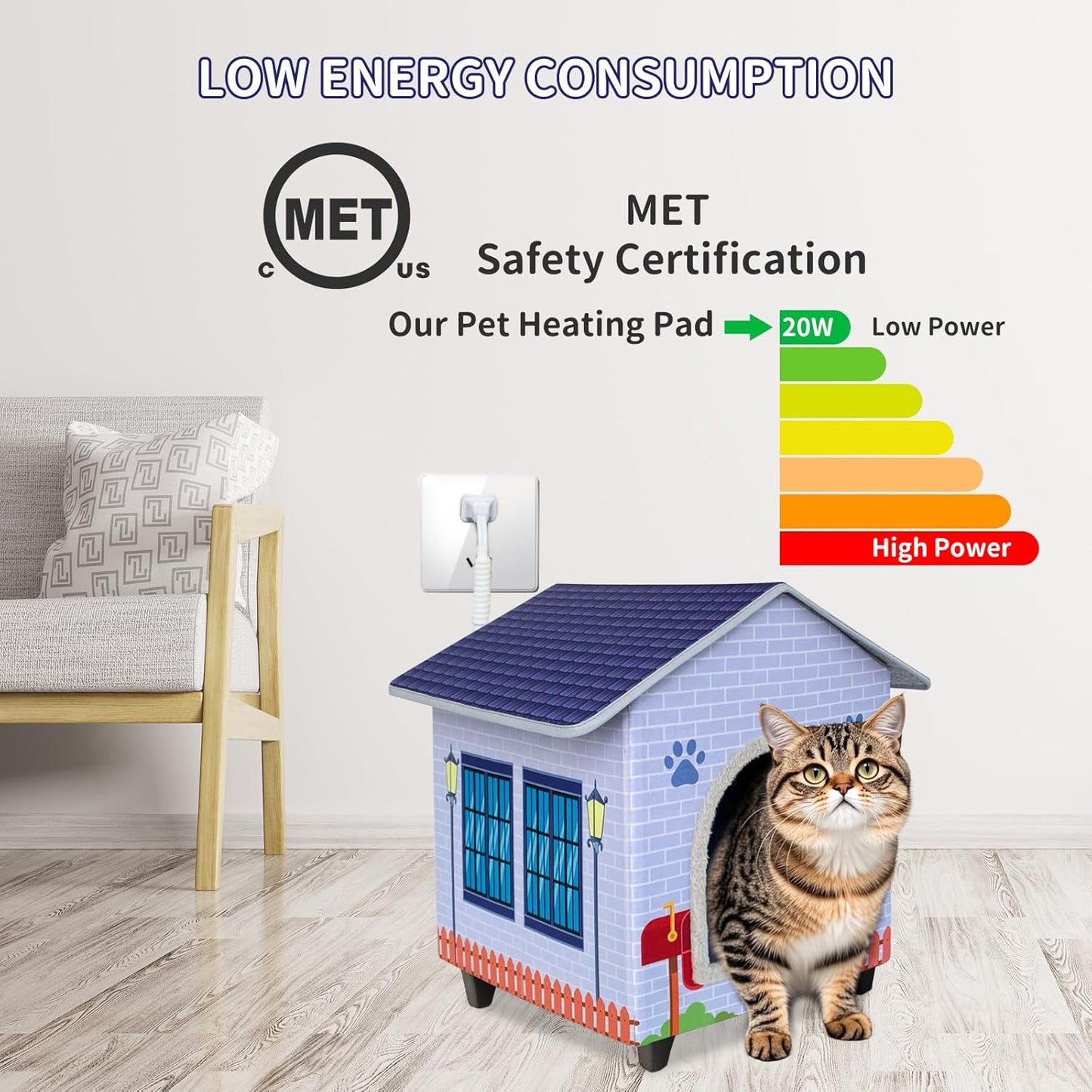 Heated Cat Houses for Indoor/Outdoor Cats with Elevated Heated Cat Bed Providing Safe Feral Cats, Easy to Assemble