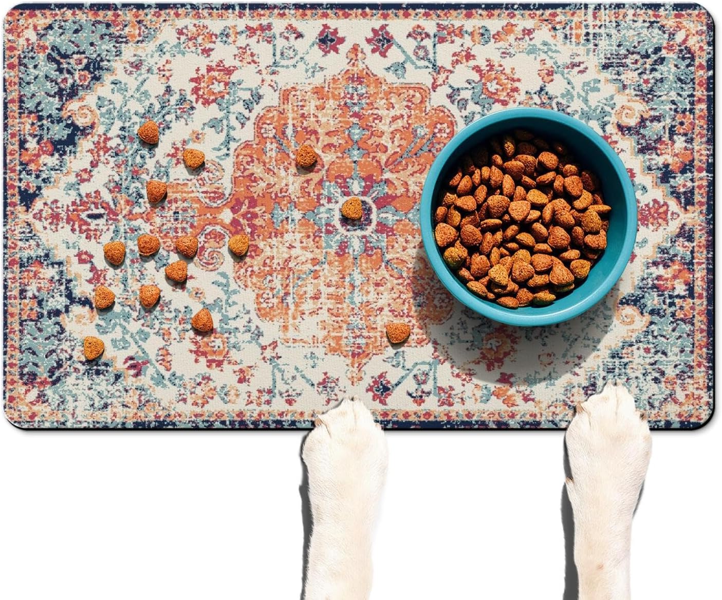 Absorbent Pet Dog Bowl Mat for Food and Water, Pet Cat Food Feeding Mat with Non Slip Rubber Backing, Dog Food Mats for Floors Waterproof, 17"x30"