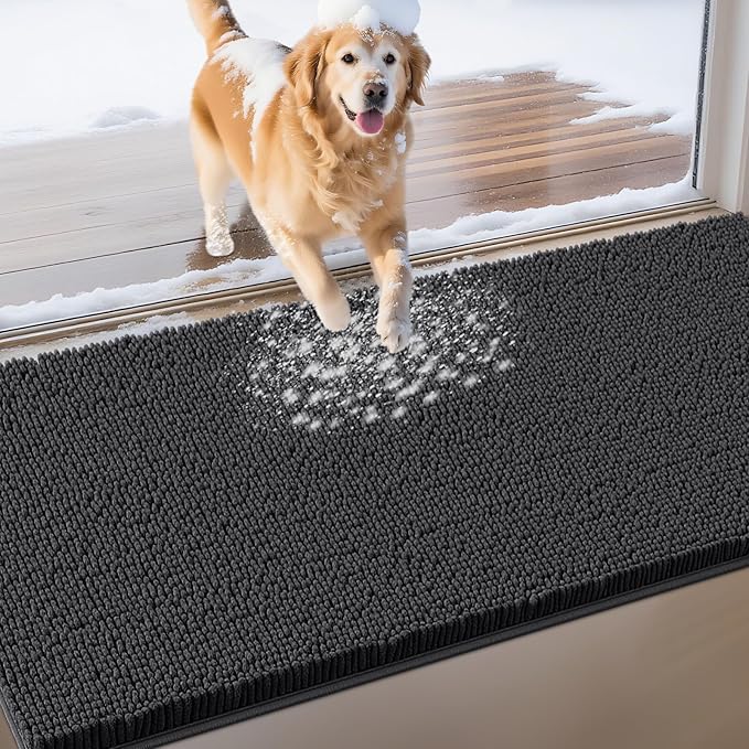 Extra Large Dog Door Mats for Muddy Paws, Chenille Absorbent Dog Mats, Non Slip Heavy Mud Mat for Dogs, Soft Pet Mat for Entryway, Mud Paws, Inside Floor,71" x 25", Dark Grey