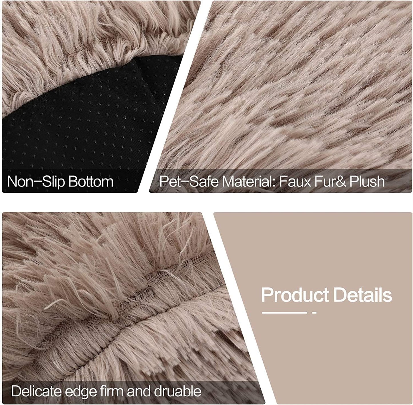 Cat Bed for Indoor Cats and Small Medium Dogs - Washable 20/24 Inches, Round Fluffy Plush Faux Fur, Anti-Anxiety, Thick Bottom (Light Brown, Medium)